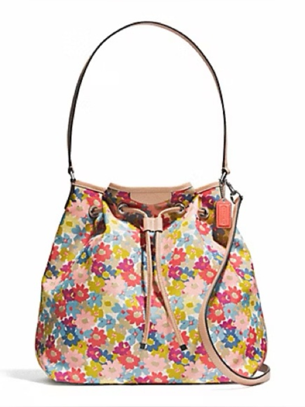 Coach Rare Vintage Peyton Floral Canvas Coated, Leather Drawstring Bucket Bag